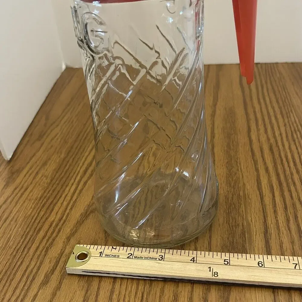 Anchor Hocking TANG Pitcher Swirl Clear Glass Retro Orange Line Quart Size VTG